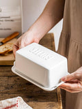 Porcelain Covered Butter Dish with Lid for Countertop Butter Holder Container for One Stick of Butter. Textured Tray Butter Keeper for Non Slip Storage-White