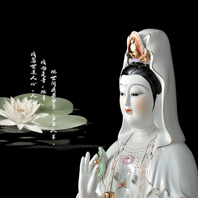 Guan Yin Statue Ceramics Quan Yin Statue Buddhist Avalokiteshvara Kuanyin/Buddhism Statue on Lotus -Best Chinese Feng Shui Gifts