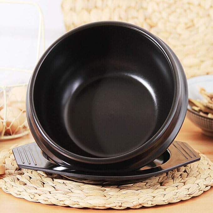 XICHENGSHIDAI Dolsot Bibimbap Earthenware Stone Bowl, Korean Cooking Soup Ceramic Pot, Donabe Pot for Ttukbaegi and Korean Stew with Tray 800ml / 27oz