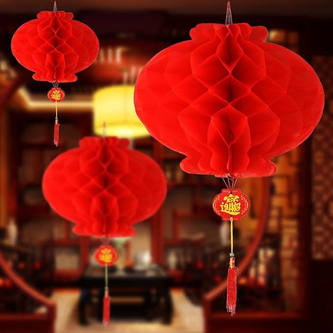 Red Paper Lantern Hanging Lanterns for Chinese Spring Festival, Wedding, Celebration, Lantern Festival Festive Decoration (8 INCH) (20 Piece)