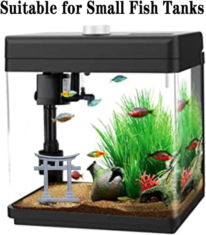 livelyfish Japanese Shinto Torii Gate Fish Tank Decorations Asian Aquarium Statue Decor Japan Shrine Oriental Pagoda Bridge Sandstone Ornament Betta Fish Decorations for Tanks, Grey, S