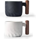 Ceramic Espresso Cup with Wooden Handle, 3oz, Microwave Safe, Porcelain, 2.08x1.85in, Hand Wash Only, Black&White