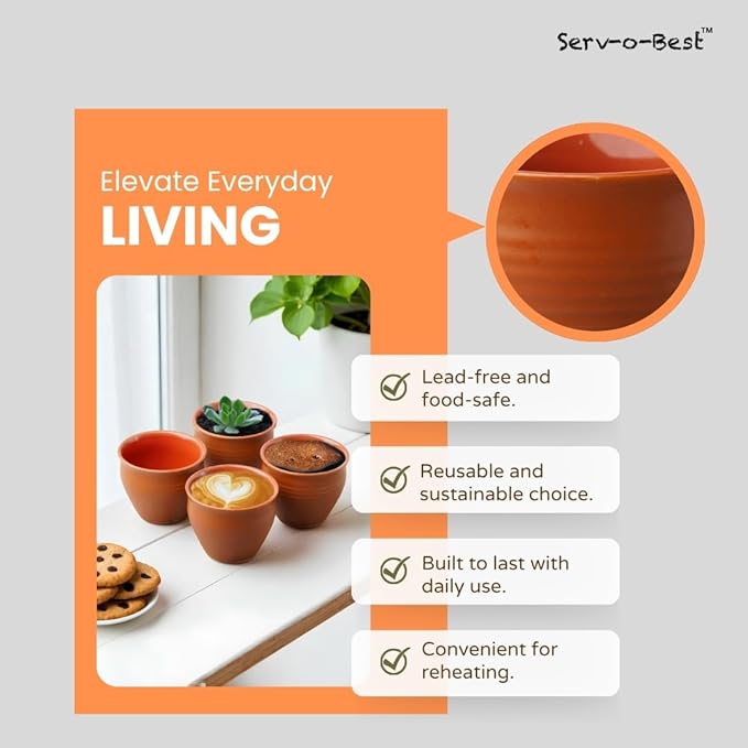 Handmade Cantaritos de Barro Mini Shot Ceramic Cups Set – 6 Desi Kulhad Chai/Coffee Cups (4 oz Capacity), Lead-Free, Dishwasher & Microwave Safe, Glossy finish Clay Tea Cups/kulhar/kullar - Brown