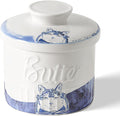 Toptier Butter Crock for Counter With Water Line, On Demand Spreadable Butter, Ceramic Butter Keeper to Leave On Counter, French Butter Dish with Lid (Hottie Cat)