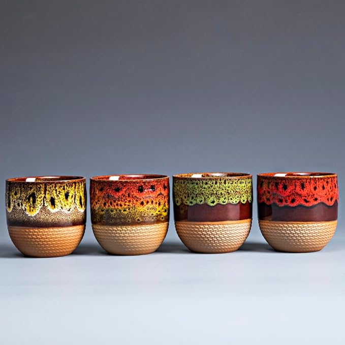 Japanese teacups set of four, Miso soup cups, Espresso cups Asian teacups without handles,tea set. Diameter 2.9in height 2.7, capacity: 6oz (4 in a group)