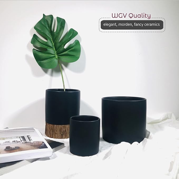 WGVI Matte Black Ceramic Cylinder Vase Width 3.75" Height 4", Flower Arrangements, Candle Holder, Terrarium Planter Pot, Storage Container Organizer, Pen Brush Holder, Centerpieces, 1 Piece