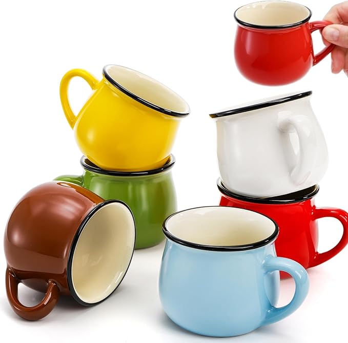 5 Oz 6 Pcs Cute Coffee Mugs, Mini Ceramic Espresso Cups, Small Demitasse Mugs with Handle for Home Kitchen Coffee Bar, Ideal Birthday Holiday Gift for Microwave & Dishwasher Safe