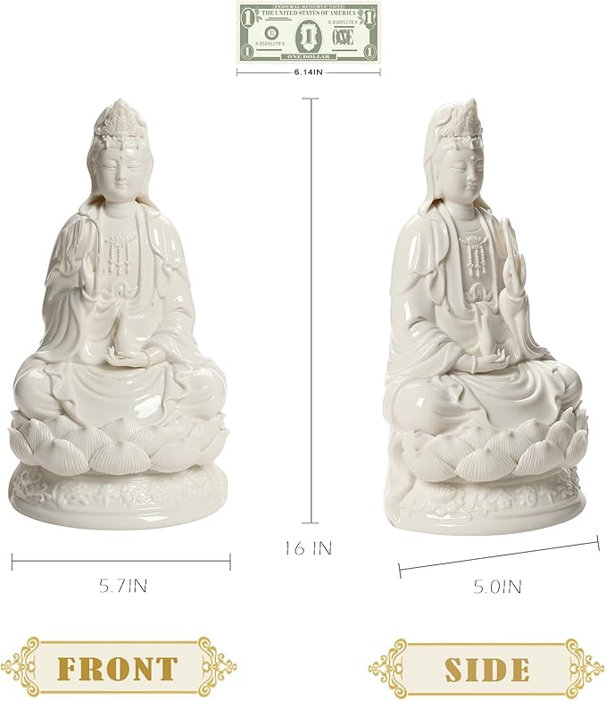 Top Ceramic Guan Yin Statue - Handmade Quan Yin, Kwan Yin, Quan Am, Kuan Yin for Meditation Altar, Female Buddha Statue - Goddess of Mercy and Compassion, Chinese Decor, Chinese Gifts