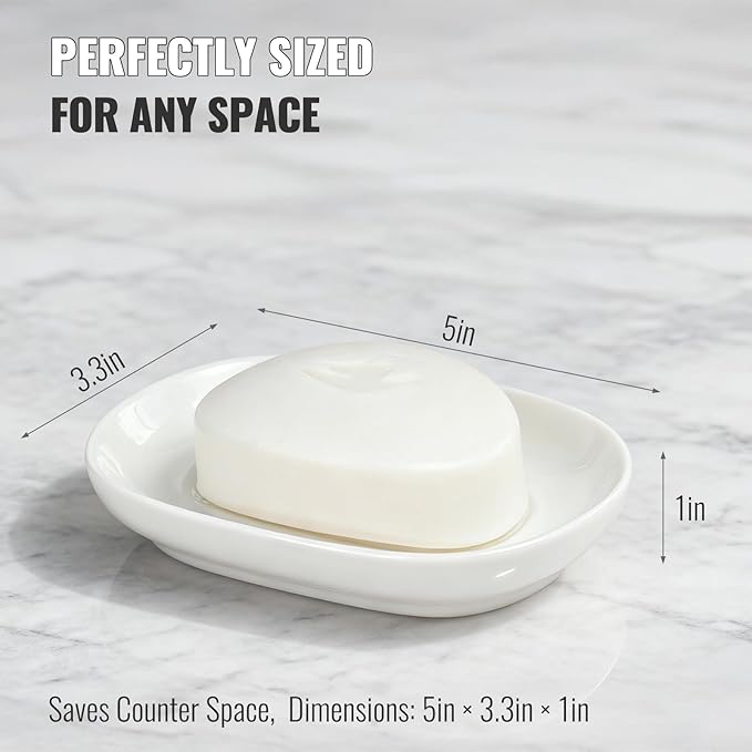 White Ceramic Soap Dish, Minimalist Bar Soap Holder - Elegant Hostess Gift, Housewarming Gift for New Home, Decorative Soap Tray for Bathroom, Kitchen