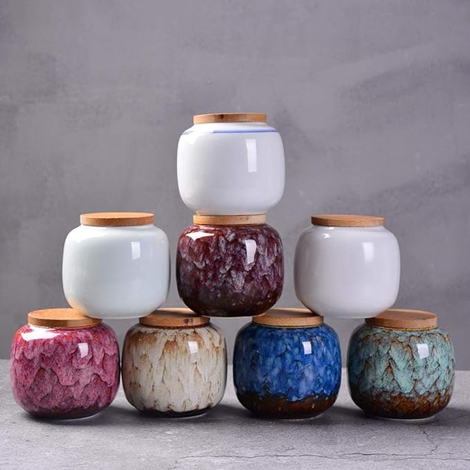 Ceramic Storage Jars, Exquisite Glaze Food Canisters for Kitchen Spice Storage,Tea Caddy Storage,Coffee Jar,Condiment Jar with Seald Lid (Dark blue)