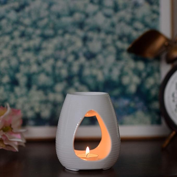 Ceramic Tealight Candle Holder Oil Burner, Essential Oil candle wax warmer, Aromatherapy Aroma ceramic oil diffuser Home Decoration Romantic White
