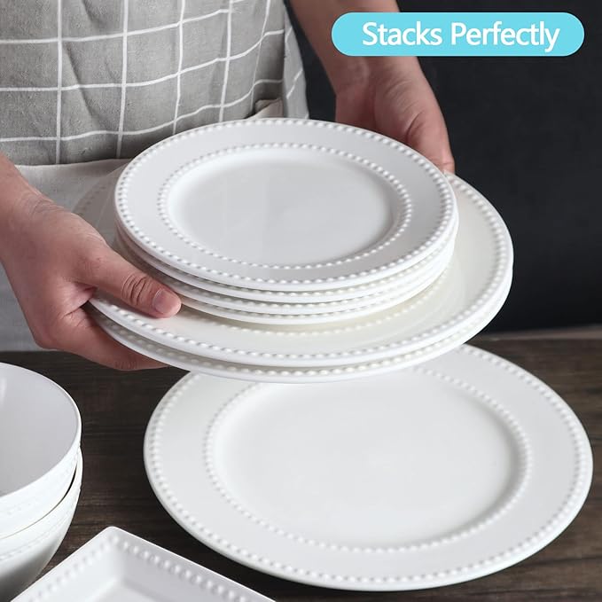 Embossed Salad Plates Set of 4, 8 inch White Ceramic Dessert Appetizer Plates, Small Dinner Plates, Restaurant Kitchen Dish, Scratch-Resistant, Chip-Resistant, Oven Microwave Dishwasher Safe