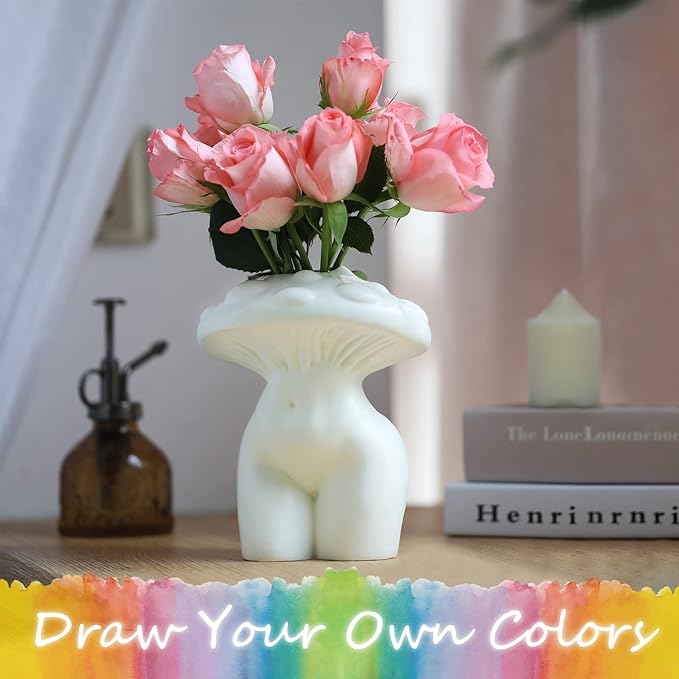 GUGUGO Mushroom Female Body Vase for Decor,Quirky Unique Cute and Funny Boho Decor for Home and Bathroom,Mushroom Butt Vase for Flower,Modern Home Aesthetics for Decorating, White