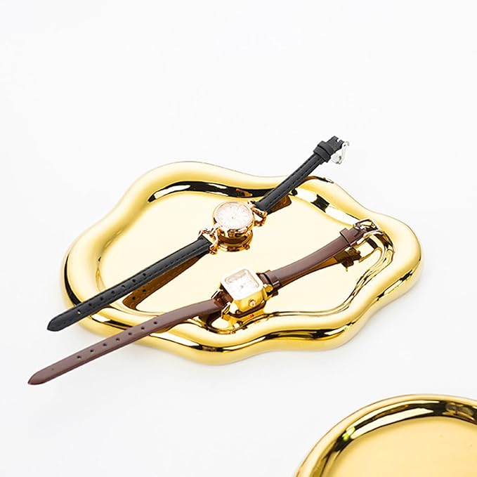 Jewelry Dish Trinket Tray for Women, Ring Dish Holder, Unique Cloud Shape Ceramic Plate Cute Things Vanity Aesthetic Room Decor Mother's Day Birthday (Gold)