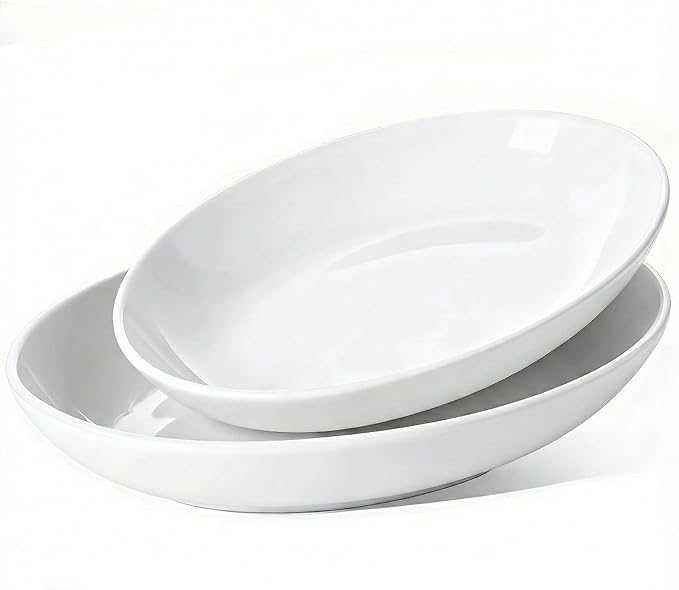 12"/14" Oval Serving Platters Set, Large Ceramic Oval Serving Dishes for Entertaining, Turkey, Fish, Salad, Appetizers, Deep Elipse Plate, Set of 2