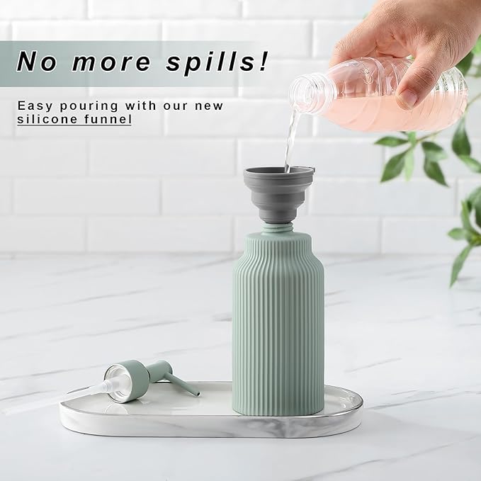 Modern Ceramic Soap Dispenser for Bathroom，14oz Ceramic Soft Touch Hand Lotion Dispenser with Pump，Liquid soap Dispenser for Kitchen (Green)