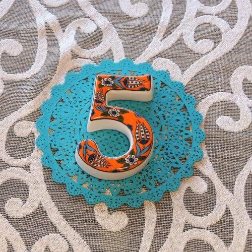 Large Ceramic Housewarming Sign Ceramic Address Plaque House Numbers Sign Door Personalized Coloured Decorative Hand Decoratede Housewarming Gifts Tulip Design 12 * 9 cm (Orange, 5)