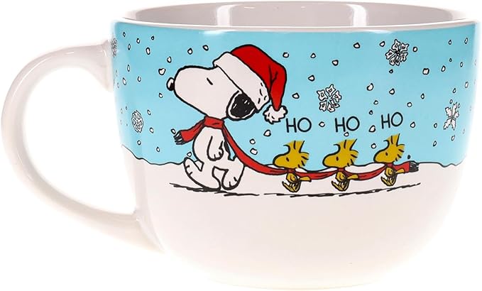 Silver Buffalo Peanuts Snoopy and Woodstock Holiday Ceramic Soup Mug Bowl With Handle For Ice Cream, Cereal, Beverages | Holds 24 Ounces