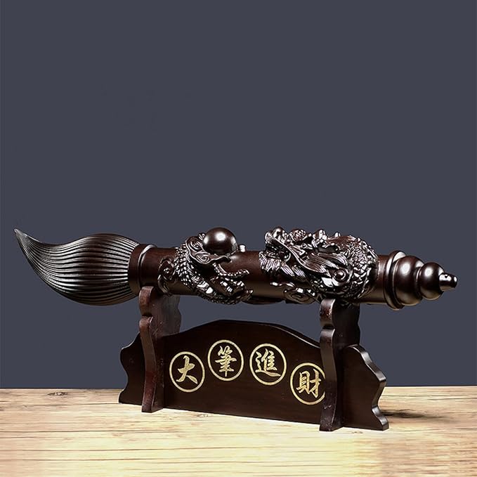 Carved Wooden Brushs Pendant Statue Handmade Wood Sculpture Decor Vintage Decoration Ornament for Living Room Bedroom Office Home Feng Shui Gifts Sculptural(30cm, 1)