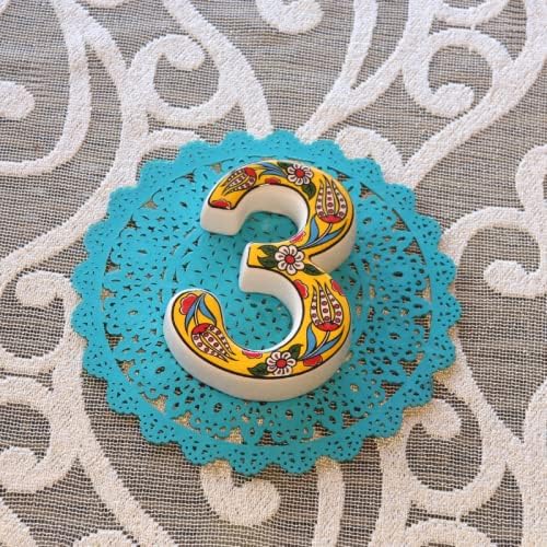 Large Ceramic Housewarming Sign Ceramic Address Plaque House Numbers Sign Door Personalized Coloured Decorative Hand Decoratede Housewarming Gifts Tulip Design 12 * 9 cm (Yellow, 3)