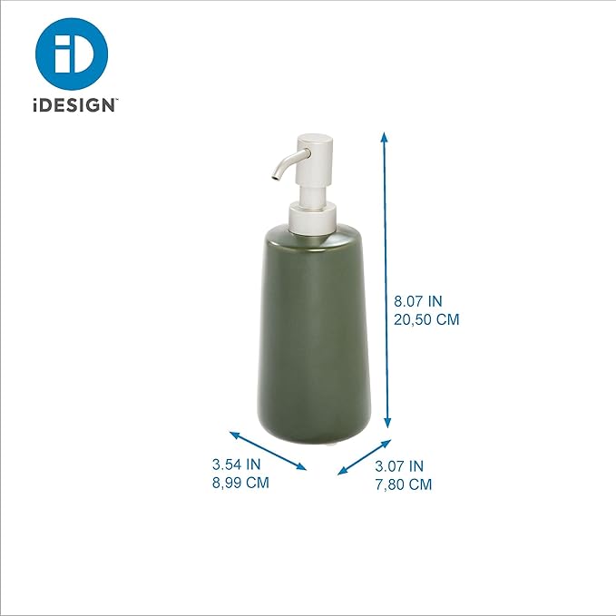 iDesign Ceramic Earth Collection Refillable Tall Soap Dispenser, Moss