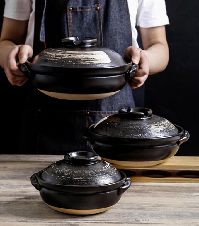 Rice Cooker and Claypot Cooking Pot, Japanese Ceramic Casserole, 2800ml Korean Stone Pot with Lid, Dolsot Pot for Sizzling Meals, Stoneware Clay Nabe Pot for Stovetop Stew,900ML,B