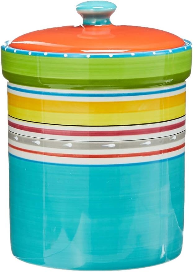 Mariachi 4-Piece Ceramic Kitchen Canister Set – Airtight Colorful Striped Storage Jars with Lids, 24 to 128 oz for Flour, Sugar, Coffee, Snacks & Pantry Organization, Fiesta-Inspired Décor