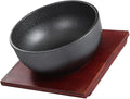KICHOUSE Cast Iron Bibimbap Bowl Korean Stone Pot 15cm with Wooden Base Sturdy Kitchen Serving Bowl for Daily Use and Restaurant Supply