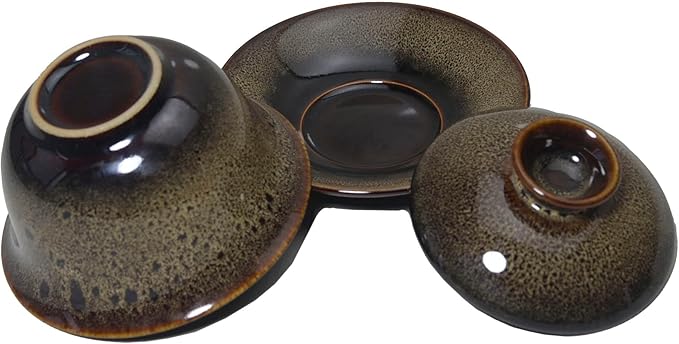 Liang baobao Porcelain Gaiwan 5.6oz Tea Cup Color Glazed Cups Tureen Chinese Teacup Sancai Cover Bowl Lip Saucer Set (brown)