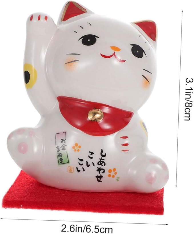 Alipis Lovely Japanese Style Fortune Cat Ornament for Desktop Decor Ceramic Sculpture with Creative Design Elegant Porcelain Figurine Home Office Feng Shui