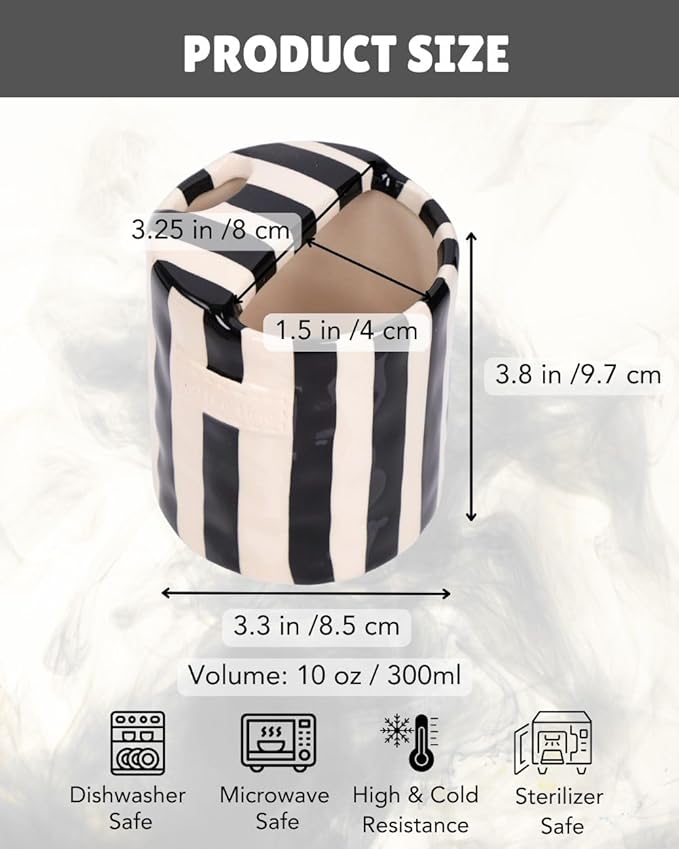Coffee Mug Espresso Cup 10oz Ceramic Coffee Mugs Porcelain Coffee Cup Hand-Painted Striped Art Multiple Use for Kitchen, Dining-Black