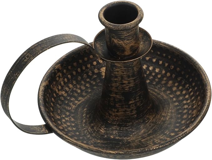 DECHOUS Vintage Candle Holder with Handle - Farmhouse Bronze Candlestick Holder Iron Candleholder for Dining Table, Wedding, Church, Rustic Home Centerpiece