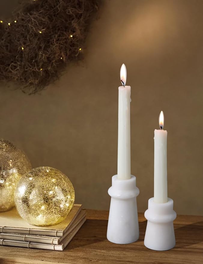 Vixdonos Marble Candle Holder Set of 2 Taper Candle Candlestick Mantle Candle Stand for Home Decor,Wedding,Party and Table Centerpieces(White)