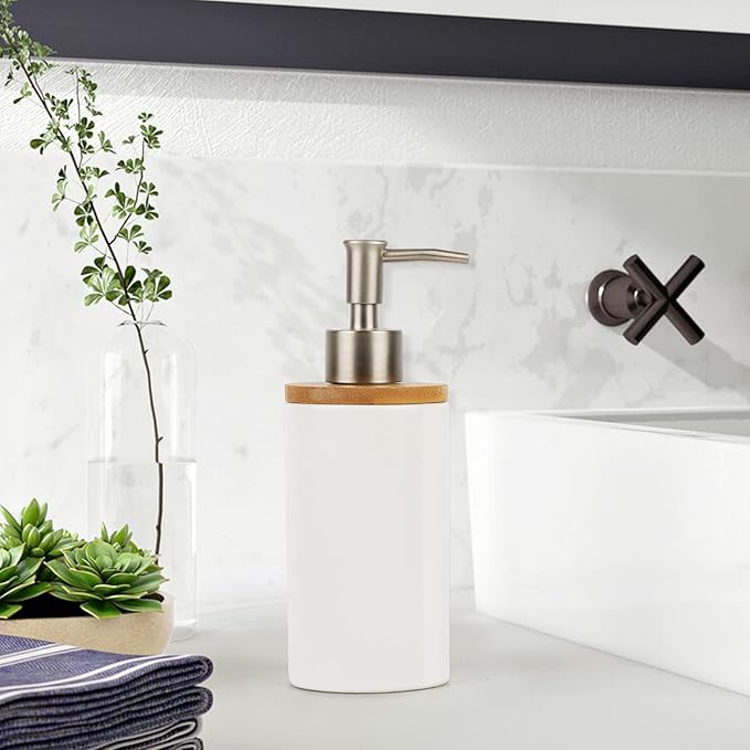 Ceramic Soap Dispenser Hand Soap Dispenser Refillable Liquid Great for Kitchen and Bathroom Decorative (White)