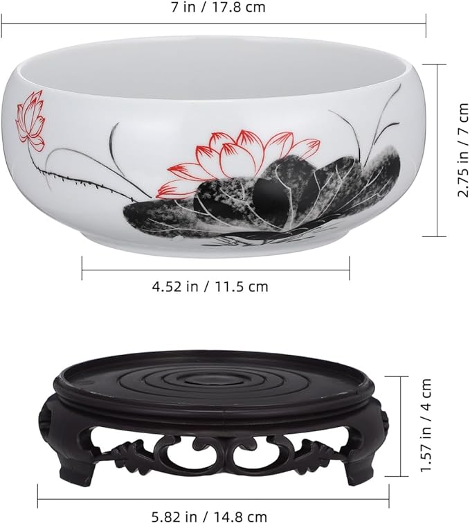 Hemoton Lotus Bowl Planter with Base, Ceramic Water Plant Pot, Indoor Bonsai Bowl Lotus Flower, Hydroponic Planter for Water Lily, Aquatic Plants, Lilies, and Succulents, Glazed Vase for Lotus Seeds