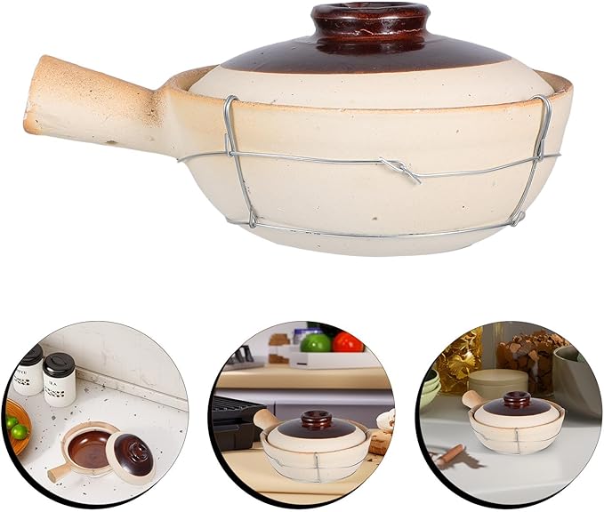 Earthenware Clay Pot 0.5l with Lid and Wire Handle Korean Stone Pot for Cooking Bibimbap Chinese-style Clay Casserole for Stove Use and Home Dining