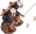 HANABASS 2pcs Mini Ceramic Fisherman Figurines for Zen Garden and Aquarium Decor, Asian Micro Fisherman Sculpture Sitting Pose, Bonsai and Patio Outdoor Landscape Ornaments