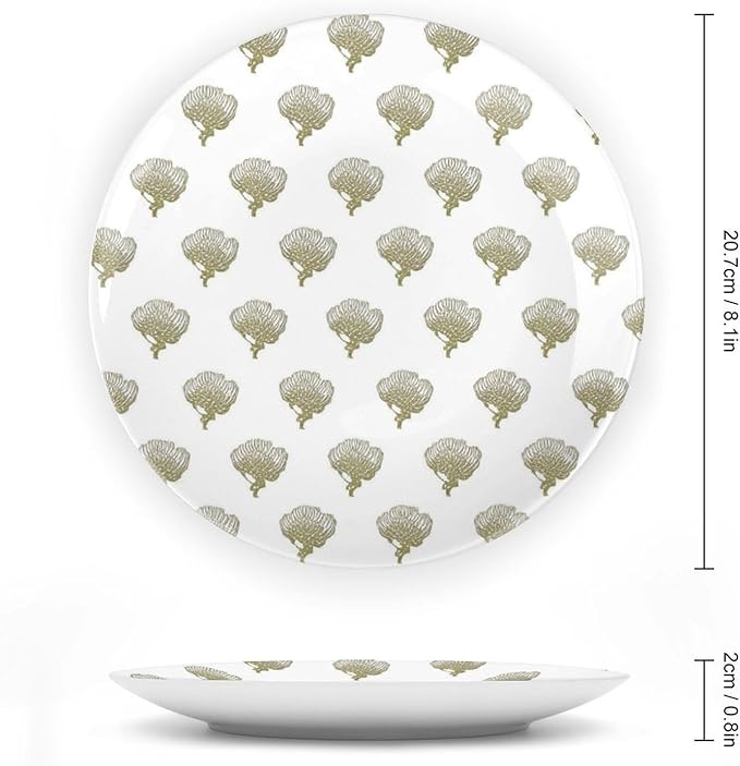 White Chinoiserie Floral Ceramic Decorative Plate of 6", 7", 9", 10", Customize Ceramic Craft for Decorative Ornaments, Kitchen Club Decorations Display, 1 Plate with 1 Display Stand