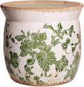 Vintage Farmhouse Ceramic Planter & Kitchen Utensil Holder - 6.21 Inch Tuscan Rustic Plant Pot with Drainage for Indoor/Outdoor Use, Garden & Home Decor, Unique Gift (Green Leaf)