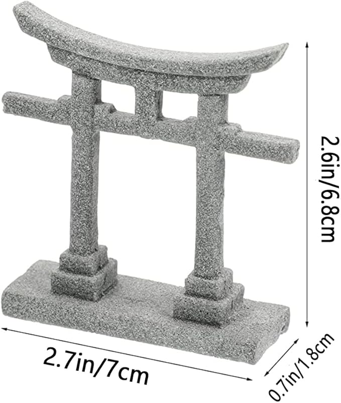 livelyfish Japanese Shinto Torii Gate Fish Tank Decorations Asian Aquarium Statue Decor Japan Shrine Oriental Pagoda Bridge Sandstone Ornament Betta Fish Decorations for Tanks, Grey, S