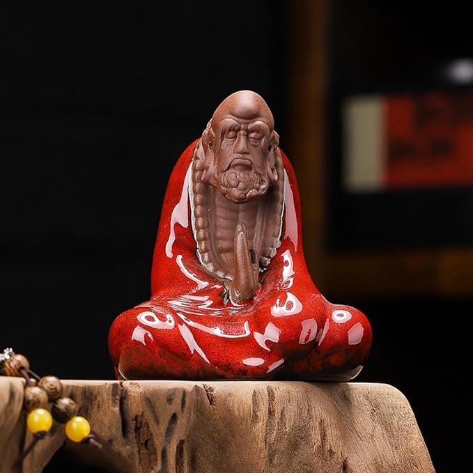 Purple Sand Bodhidharma Statue 7 cm Zen Bodhidharma Buddha Statue Meditation Ceramic Sculpture Home Tea Room Desktop Decoration Ornaments (red)