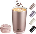 TKK Coffee Cup with Ceramic Coating - 14oz Insulated Stainless Steel Travel Mug, Leak-Proof Tumblers with Straw for Hot/Cold Beverages, Easy Wide Mouth Cleaning, Pink