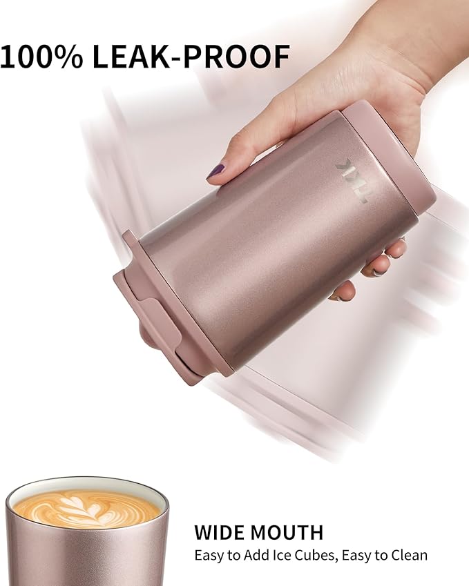 TKK Coffee Cup with Ceramic Coating - 14oz Insulated Stainless Steel Travel Mug, Leak-Proof Tumblers with Straw for Hot/Cold Beverages, Easy Wide Mouth Cleaning, Pink