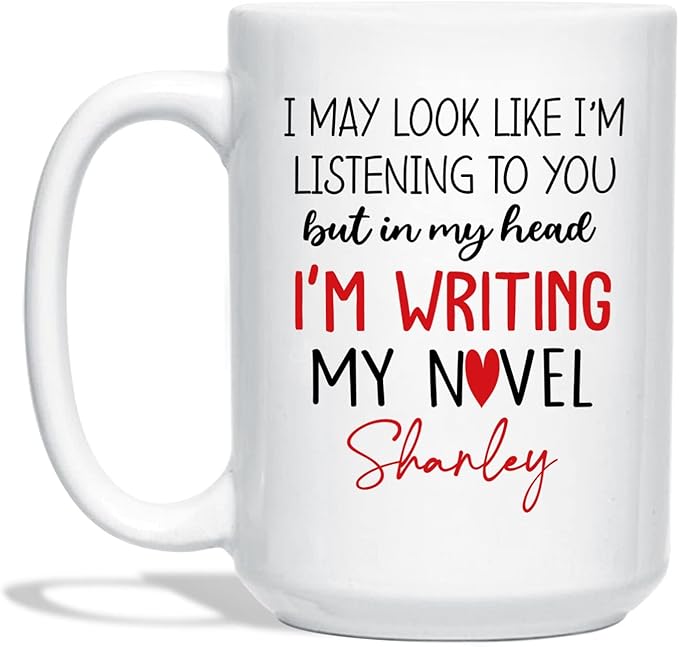 Personalized Writer Author White Coffee Mug Custom Name for Men/Women, In My Head I'm Writing My Novel Author Travel Coffee Cup Gift for Writer/Novelist, Inspirational Author Ceramic Mug 11 15 Oz