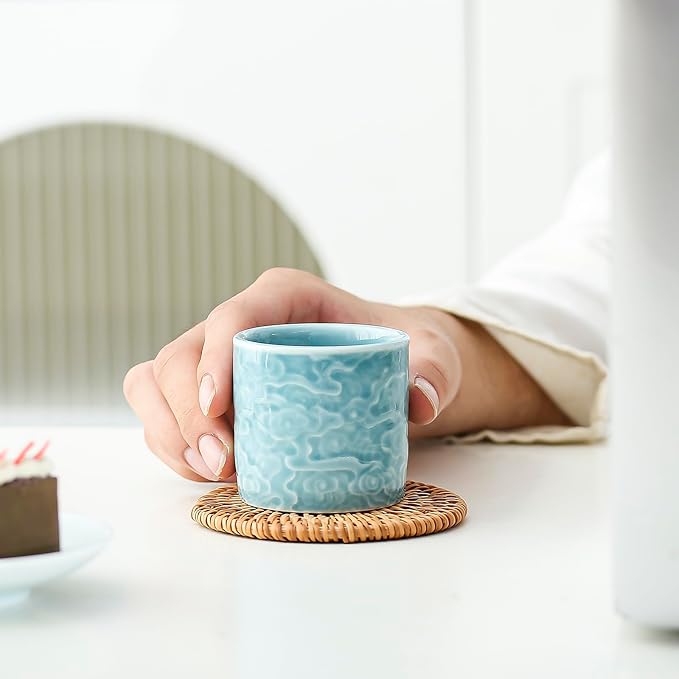 Ceramic Espresso Cups Set of 2 or 4-3oz Demitasse Cups for Coffee & Tea, No Handles, Durable & Dishwasher Safe (blue, 2)