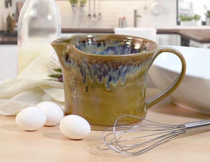 Modern Artisans Tuscan Farmhouse Collection: Stoneware Pottery Mixing Bowl with Handle (Large Size 64 oz)