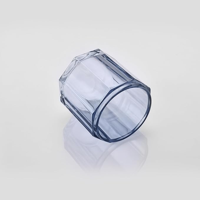 Light Blue Translucent Apothecary Octagional Shaped Glass Canister Jar With Metal Lid Cover for Bathroom Organization, Cotton Balls, Q Tips, and Small Accessories, Bathroom Storage