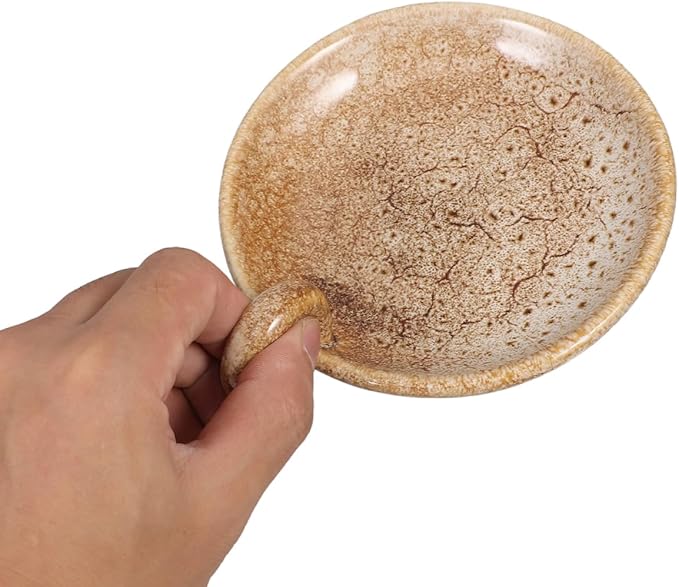 Veemoon Rustic Ceramic Candle Holder Vintage Candle Tray with Handle Small Table Round Candlestick Decorations Organizer for Farmhouse Home Kitchen Table Hotel
