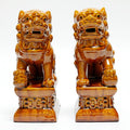 Handcrafted Ceramic Feng Shui Foo Dog Statues Pair Asian Guardian Lions for Office, Home, Housewarming, and Store Opening Gifts Traditional Chinese Decor,Yellow,4.72 * 7.87in