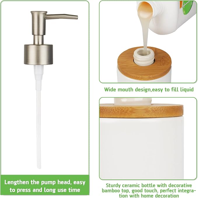 Ceramic Soap Dispenser Hand Soap Dispenser Refillable Liquid Great for Kitchen and Bathroom Decorative 2 Pack (White)